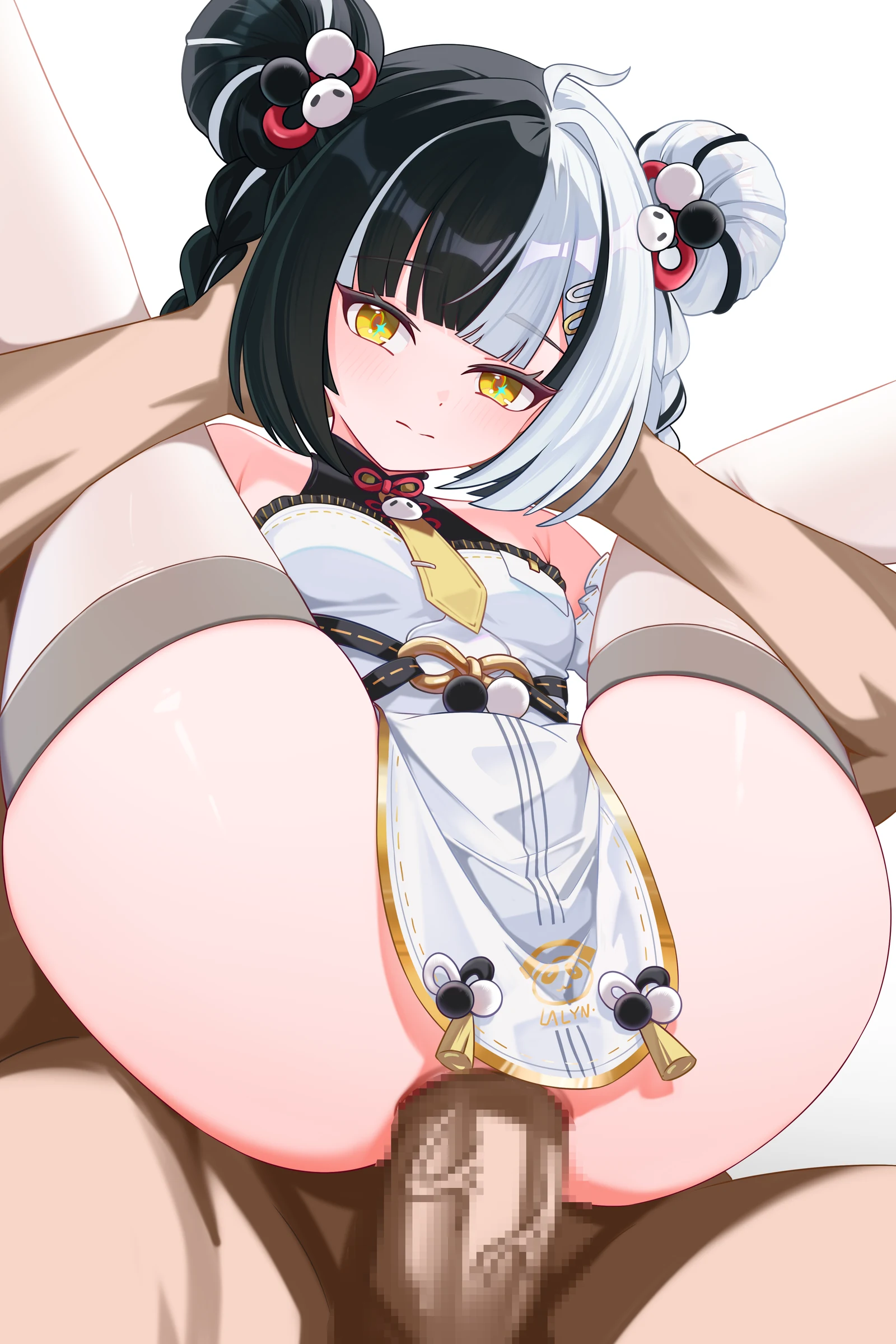 Пост #2337: linhangwei, zenless_zone_zero, dialyn_(zenless_zone_zero), 1boy, 1girl, anal, anus, bare_shoulders, black_hair, braid, braided_twintails, breasts, censored, chinese_clothes, closed_mouth