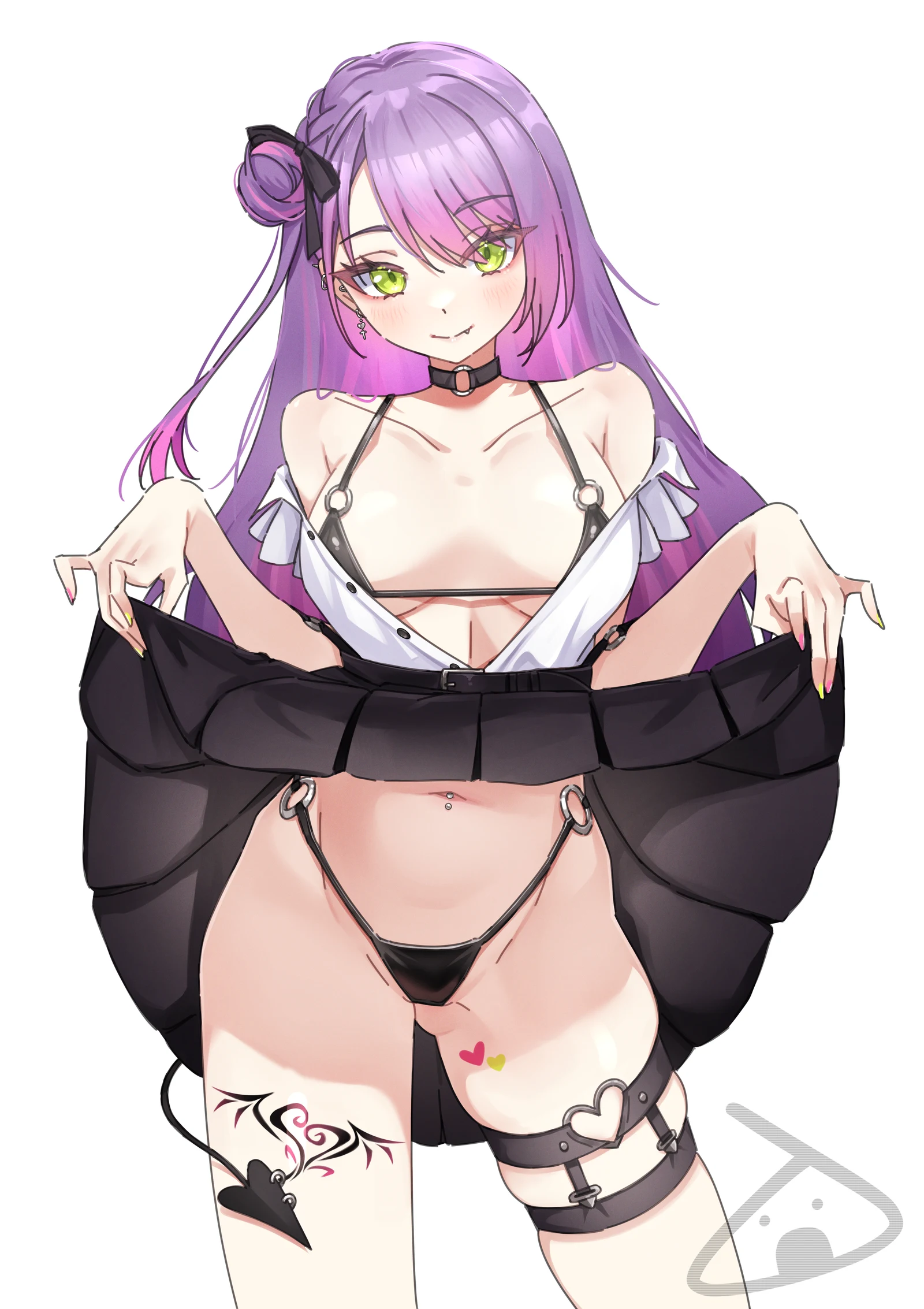 Пост #1546: jape_(ja_pehhhh), hololive, tokoyami_towa, tokoyami_towa_(jirai_kei), 1girl, black_bra, black_choker, black_panties, black_ribbon, black_skirt, bra, braid, breasts, choker, closed_mouth