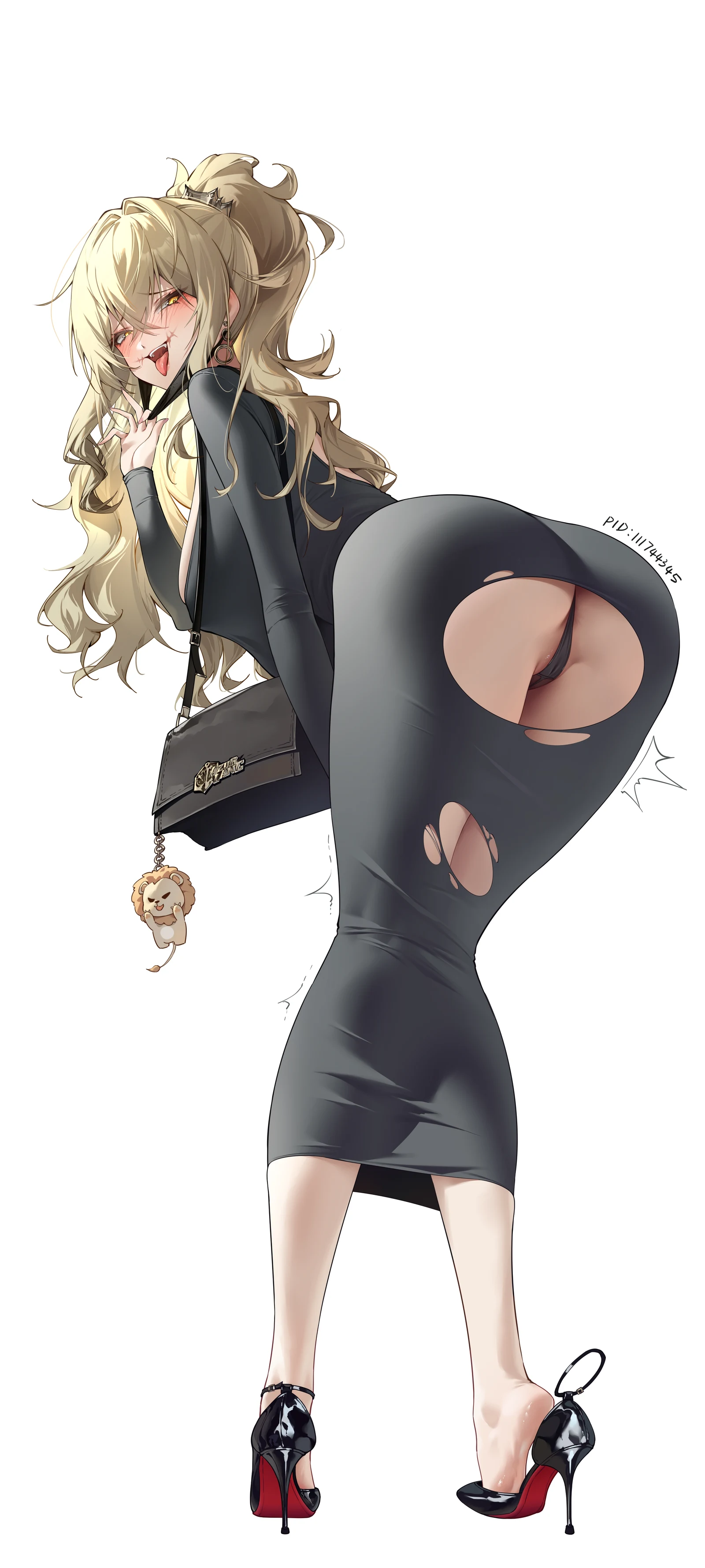 Пост #3581: pugongying, azur_lane, lion_(alleyway_temptress)_(azur_lane), lion_(azur_lane), 1girl, ass, bag, black_mask, black_panties, black_shoes, blonde_hair, blush, breasts, dongtan_dress, dress