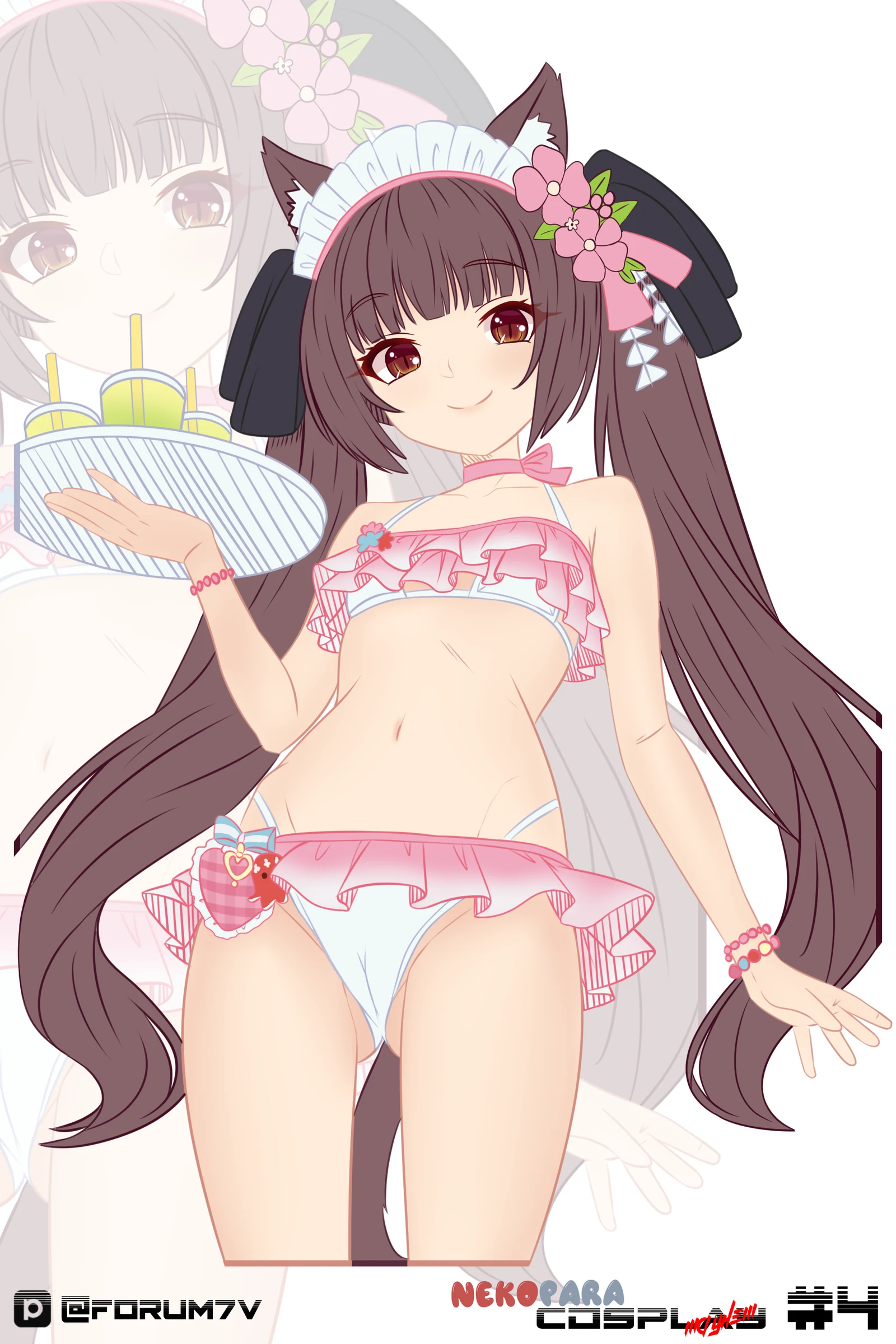 Пост #2700: f0rum7v, blue_archive, nekopara, chocola_(nekopara), shizuko_(blue_archive), shizuko_(swimsuit)_(blue_archive), 1girl, animal_ear_fluff, animal_ears, artist_name, ass_visible_through_thighs, bare_arms, bare_shoulders, bead_bracelet, beads