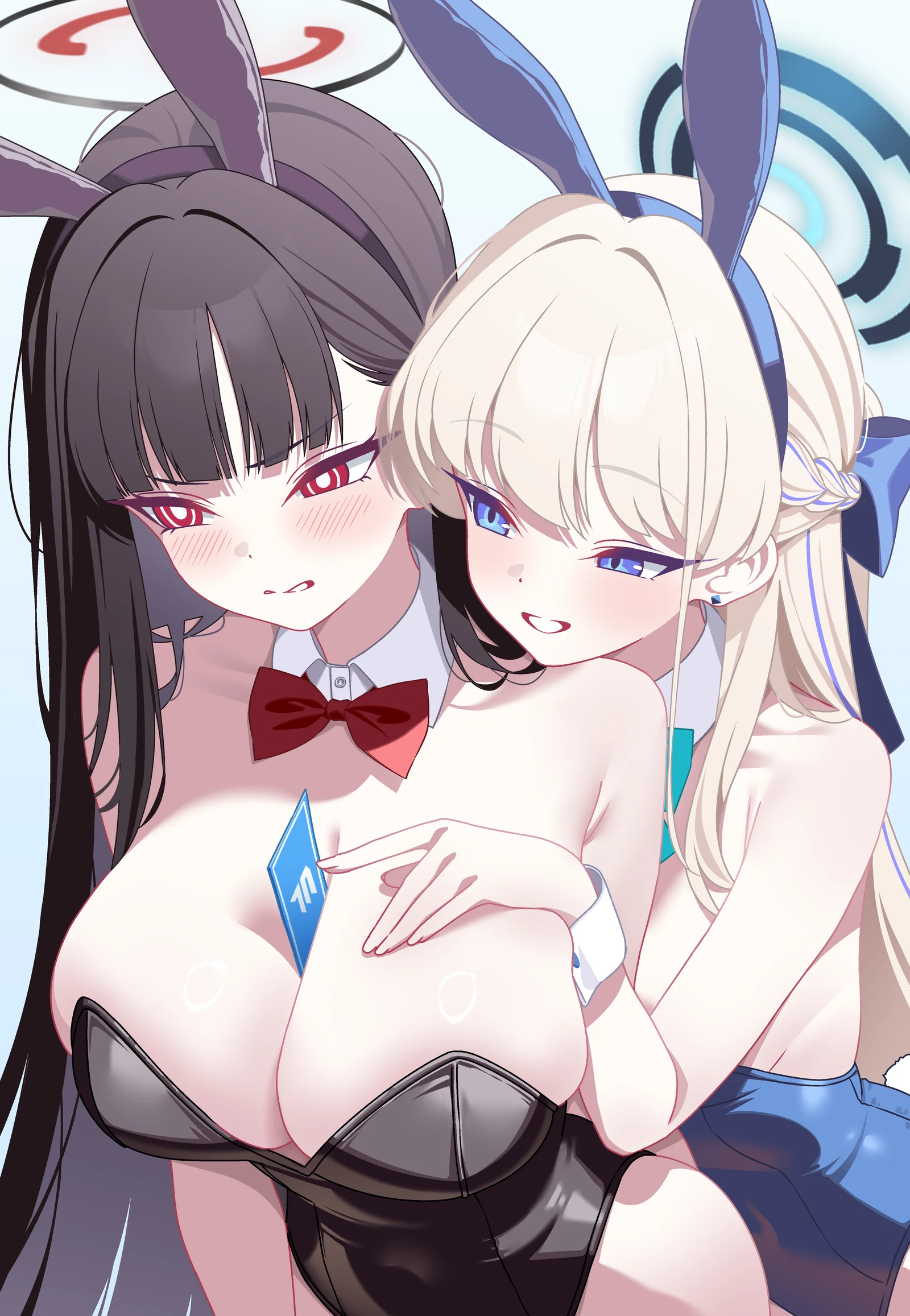 Пост #4016: wabtteong, blue_archive, rio_(blue_archive), toki_(blue_archive), toki_(bunny)_(blue_archive), 2girls, animal_ears, bare_shoulders, between_breasts, black_hair, black_leotard, blonde_hair, blue_bow, blue_bowtie, blue_eyes