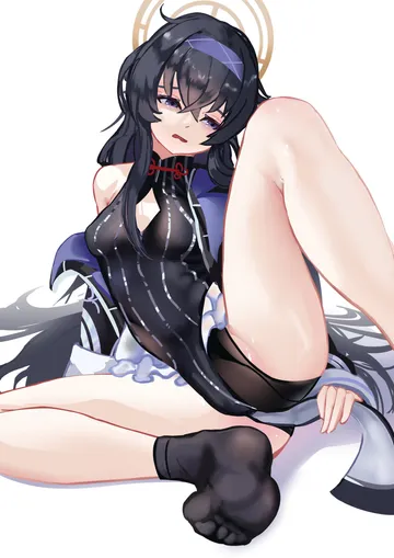 Пост #3805: rancidronin, blue archive, kokona (blue archive), ui (blue archive), 1girl, alternate costume, bags under eyes, black dress