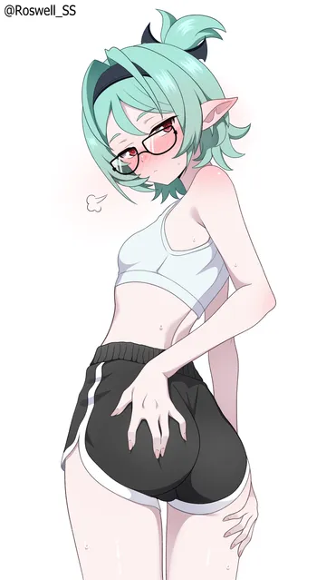 Пост #3396: roswell ss, zenless zone zero, roxy ifrita pryce, 1girl, aqua hair, ass, black hairband, black shorts