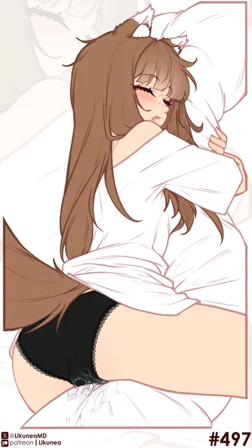 Пост #552: likunea, spice and wolf, holo, 1girl, animal ear fluff, animal ears, ass, black panties