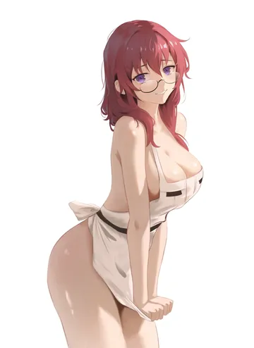 Пост #1446: shewadap, mushoku tensei, lillia greyrat, 1girl, apron, breasts, cleavage, glasses
