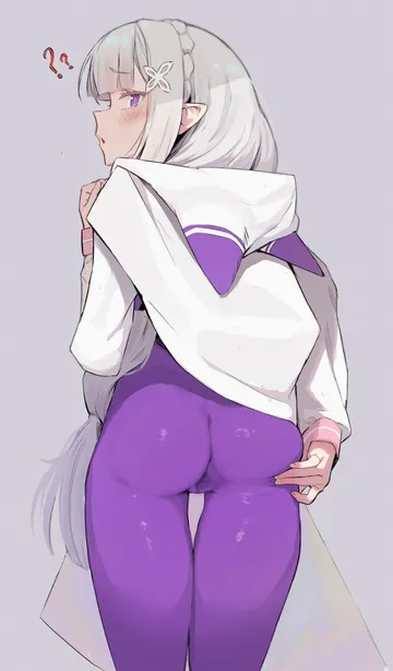 Пост #1538: esearu, re:zero kara hajimeru isekai seikatsu, emilia (re:zero), ?, 1girl, animal hood, ass, ass focus