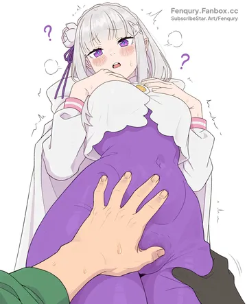 Пост #3975: fenqury, re:zero kara hajimeru isekai seikatsu, emilia (re:zero), natsuki subaru, ?, 1boy, 1girl, blush