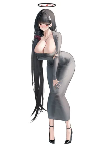 Пост #2264: sab (sab2500), blue archive, rio (blue archive), 1girl, alternate costume, black hair, black halo, blush