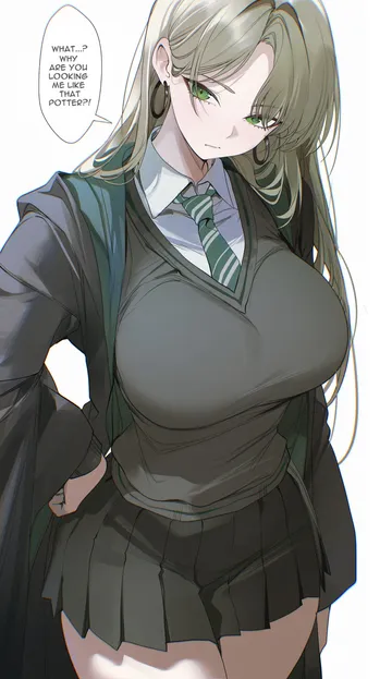 Пост #895: re0n, harry potter (series), wizarding world, malfoid, 1girl, black skirt, breasts, closed mouth