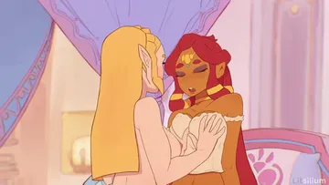 Пост #3631: lit silium, narikonabi (voice actor), squishsuccubus (voice actor), the legend of zelda, the legend of zelda: breath of the wild, princess zelda, riju, 2girls