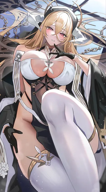 Пост #1199: otabaaa, implacable (azur lane), 1girl, azur lane, between breasts, black gloves, black veil, blush