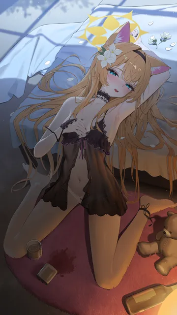 Пост #877: fangfangtu, blue archive, mari (blue archive), 1girl, animal ear fluff, animal ears, arm up, armpits
