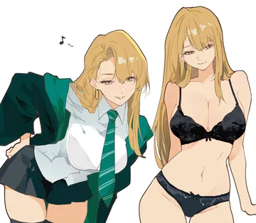 Пост #679: harry potter (series), wizarding world, malfoid, 1girl, black bra, black panties, blonde hair, bra