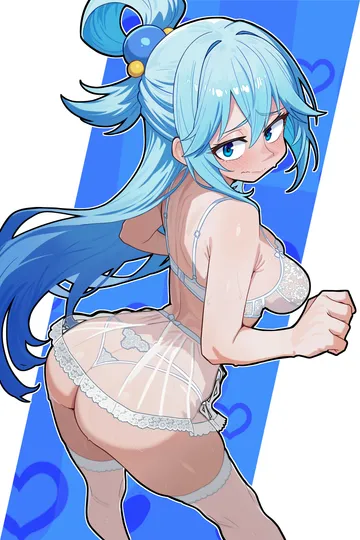 Пост #2374: laz gm, kono subarashii sekai ni shukufuku wo!, aqua (konosuba), :>, 1girl, ass, blue eyes, blue hair