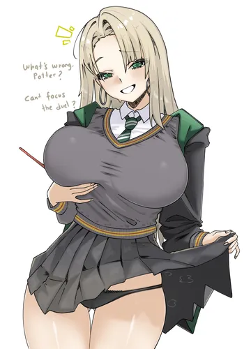 Пост #717: shimoruchiko, harry potter (series), wizarding world, malfoid, 1girl, black panties, blonde hair, breasts