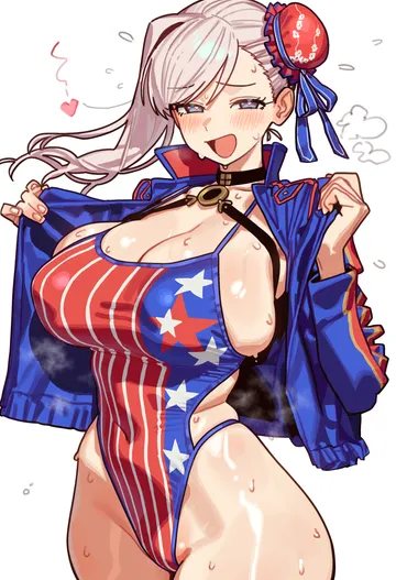 Пост #2974: ebora, fate (series), fate/grand order, miyamoto musashi (fate), miyamoto musashi (swimsuit berserker) (fate), :d, 1girl, adapted costume
