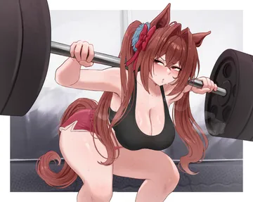 Пост #3379: brikot, umamusume, daiwa scarlet (umamusume), 1girl, alternate costume, animal ears, bare shoulders, bent over