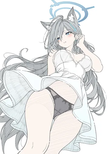 Пост #1677: t1kosewad, blue archive, shiroko terror (blue archive), 1girl, animal ear fluff, animal ears, black panties, blue eyes