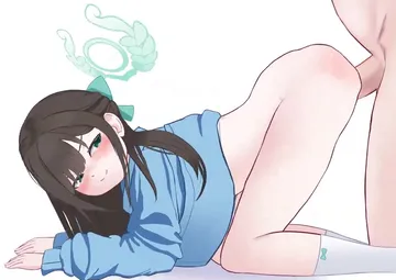 Пост #3740: rancidronin, blue archive, airi (band) (blue archive), airi (blue archive), 1boy, 1girl, all fours, black hair