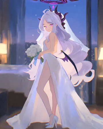 Пост #2343: perunodesu, blue archive, hina (blue archive), 1girl, alternate costume, backless dress, backless outfit, black halo