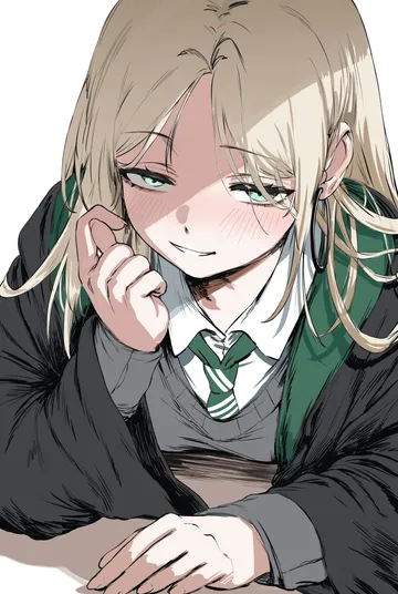 Пост #725: hews, harry potter (series), wizarding world, malfoid, 1girl, blonde hair, diagonal-striped clothes, diagonal-striped necktie