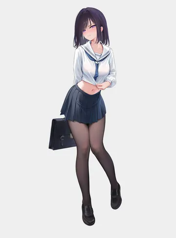 Пост #2899: mignon, original, sarah (mignon), 1girl, black hair, black pantyhose, black shoes, black skirt