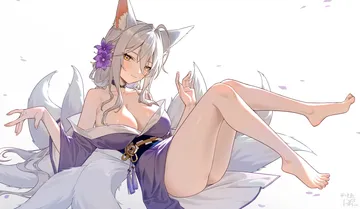 Пост #4026: ping zhong yu, azur lane, hakuhou (azur lane), hakuhou (sunshower fox bride) (azur lane), 1girl, ahoge, animal ear fluff, animal ears