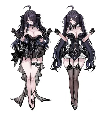 Пост #221: freng, z11 (azur lane), 1girl, azur lane, black dress, black gloves, black hair, black thighhighs, breasts, choker, cleavage, closed mouth