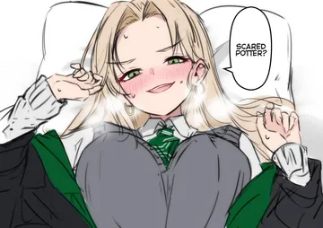 Пост #1252: nakatokung, harry potter (series), wizarding world, malfoid, 1girl, black robe, blonde hair, blush