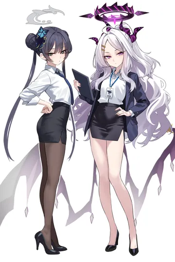 Пост #1873: shigure s, blue archive, hina (blue archive), kisaki (blue archive), 2girls, alternate costume, ass, black hair
