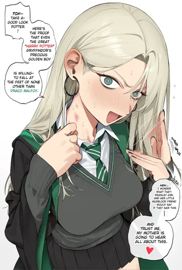 Пост #700: yakimi 27, harry potter (series), wizarding world, malfoid, :d, 1girl, black skirt, blonde hair