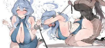 Пост #317: owowomu, blue archive, ako (blue archive), ako (dress) (blue archive), karin (blue archive), 2girls, black hair, blue eyes
