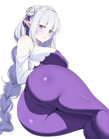 Пост #3465: reia 76, re:zero kara hajimeru isekai seikatsu, emilia (re:zero), 1girl, ass, bare shoulders, blush, bodysuit
