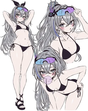 Пост #1792: usa (usagi minku), honkai (series), honkai: star rail, silver wolf (honkai: star rail), silver wolf (lv.999) (honkai: star rail), 1girl, alternate costume, arms up