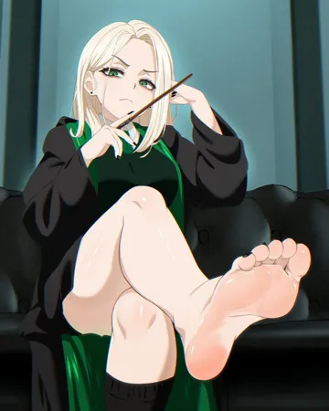 Пост #1112: zorzero, harry potter (series), wizarding world, malfoid, 1girl, barefoot, black cloak, black nails