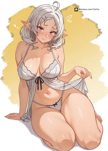 Пост #480: reus (cetta), mushoku tensei, sylphiette (mushoku tensei), 1girl, ahoge, alternate breast size (larger), babydoll, barefoot
