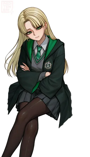 Пост #1430: redteneri, harry potter (series), wizarding world, malfoid, 1girl, artist logo, artist name, black cloak