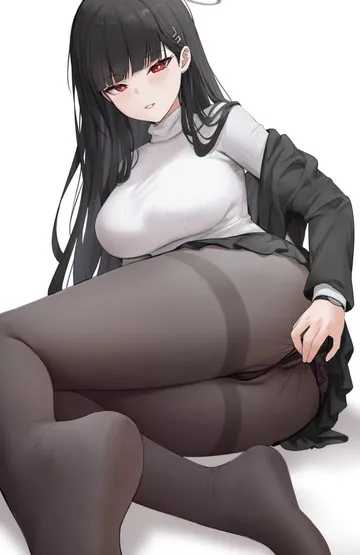 Пост #2108: rio (blue archive), 1girl, ass, black hair, black jacket, black panties, black pantyhose, black skirt