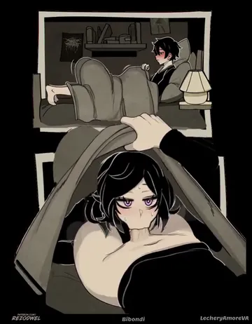 Пост #2932: lechery amore (voice actor), rezodwel, the coffin of andy and leyley, andrew graves (the coffin of andy and leyley), ashley graves, :>=, 1boy, 1girl, black hair, blush, deepthroat, fellatio