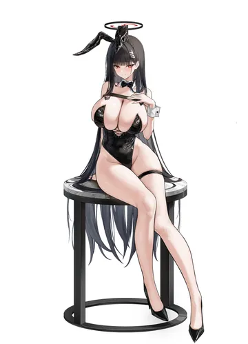 Пост #473: sab (sab2500), blue archive, rio (blue archive), 1girl, alternate costume, animal ear hairband, animal ears, bare shoulders, black bow, black bowtie, black hair, black leotard