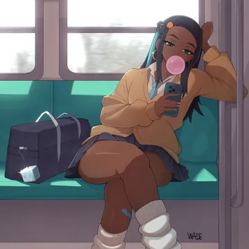 Пост #1427: wade 0w0, pokemon, pokemon sword and shield, nessa (pokemon), 1girl, artist name, bag, bandaid