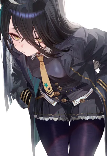 Пост #3904: suujiniku, umamusume, manhattan cafe (creeping shadow) (umamusume), manhattan cafe (umamusume), 1girl, animal ears, black coat, black hair