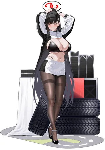 Пост #3132: aoi sakura (seak5545), blue archive, rio (blue archive), 1girl, alternate costume, arms up, bikini, black bikini