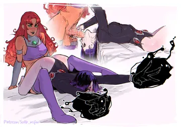 Пост #2604: smollb nsfw, dc comics, teen titans, raven (dc), starfire, 2girls, armlet, artist name