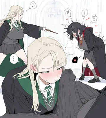 Пост #892: xipa, harry potter (series), wizarding world, harry potter, malfoid, !?, 2girls, aqua eyes