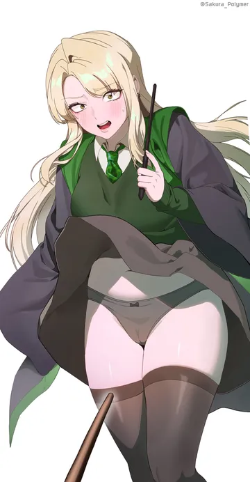 Пост #1136: sakura polymer, harry potter (series), wizarding world, malfoid, 1girl, 1other, artist name, black panties