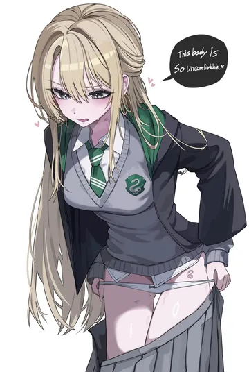 Пост #780: kkato, harry potter (series), wizarding world, malfoid, 1girl, black robe, blonde hair, clothes pull