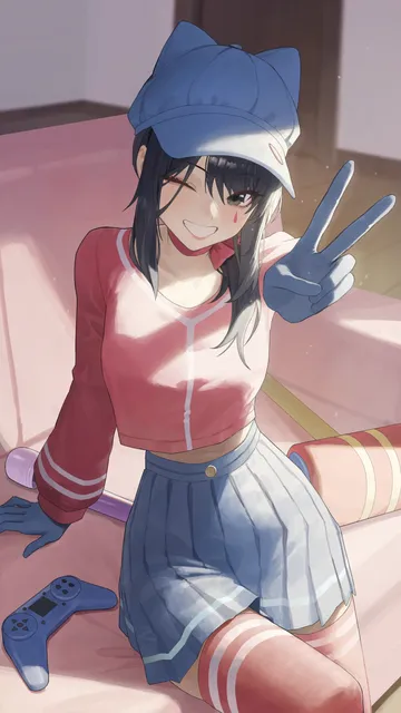 Пост #2730: yecheng anhunqu, miside, cappie (miside), mita (miside), 1girl, alternate hair color, animal hat, arm support