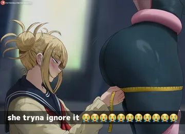 Пост #2844: oroborus, boku no hero academia, toga himiko, uraraka ochaco, 2girls, ass, blonde hair, blurry
