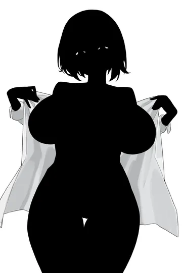 Пост #8: nate hand gesture, nate, 1girl, huge breasts, shirt open, silhouette, solo